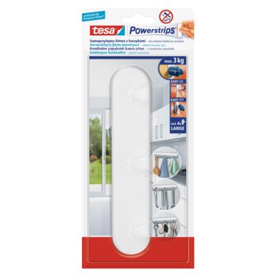 Listwa samoprzylepna, POWERSTRIPS, z 3 haczykami, biała, tesa