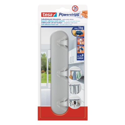 Listwa samoprzylepna, POWERSTRIPS, z 3 haczykami, chrom, tesa