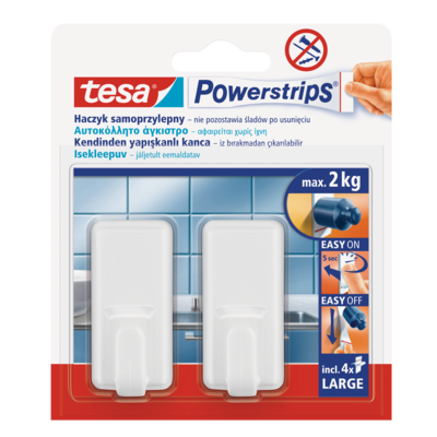 Фото - Рушникотримач TESA Haczyk samoprzylepny, POWERSTRIPS, 2 sztuki prostokątny, biały, 