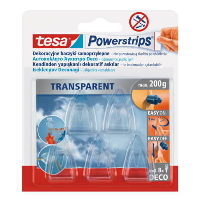 Haczyk samoprzylepny, POWERSTRIPS, DECO 5 sztuk przezroczysty, tesa