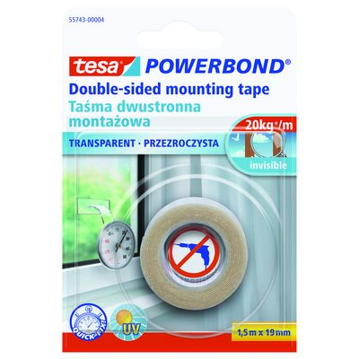 Taśma montażowa POWERBOND przezroczysta, 1,5 m x 19 mm, tesa