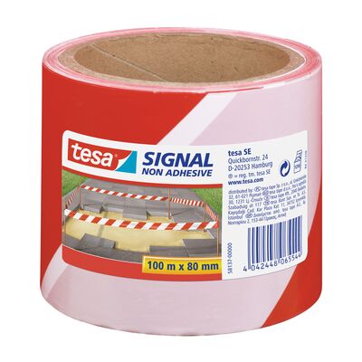Taśma ostrzegawcza bez kleju biało-czerwona 100 m x 80 mm tesa