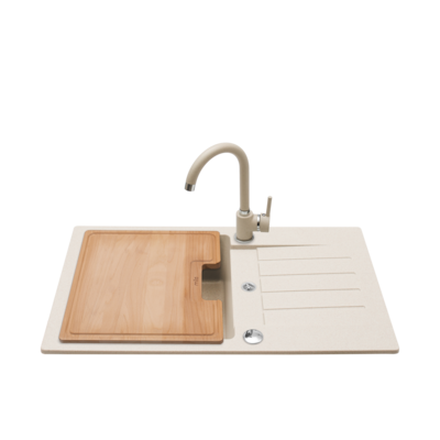 Zlewozmywak FOX z baterią beż 77 x 45 x 17 cm deska w komplecie
