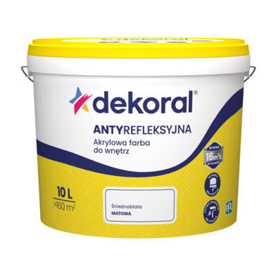 Akrylowa farba do wnętrz ANTYREFLEKSYJNA Śnieżnobiała 10 l Dekoral