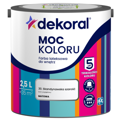 Farba lateksowa do wnętrz MOC KOLORU Skandynawska szarość 2,5 l Dekoral