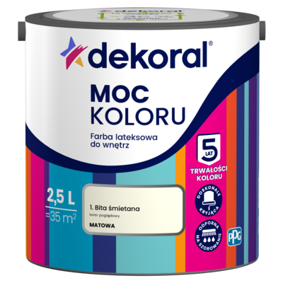 Farba lateksowa do wnętrz MOC KOLORU Bita śmietana 2,5 l Dekoral