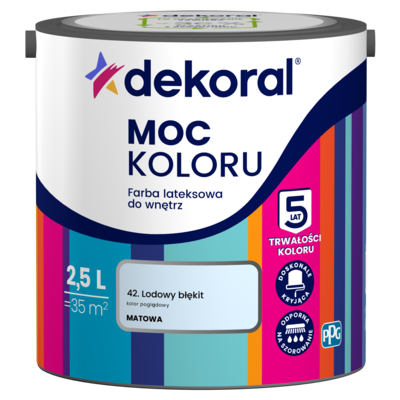 Farba lateksowa do wnętrz MOC KOLORU Lodowy błękit 2,5 l Dekoral