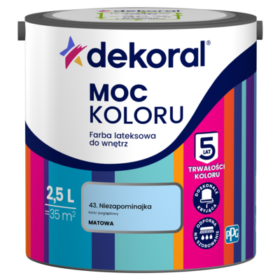 Farba lateksowa do wnętrz MOC KOLORU Niezapominajka 2,5 l Dekoral