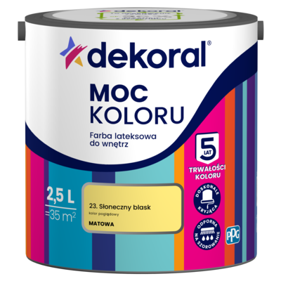 Farba lateksowa do wnętrz MOC KOLORU Słoneczny blask 2,5 l Dekoral