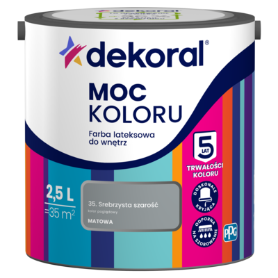 Farba lateksowa do wnętrz MOC KOLORU Srebrzysta szarość 2,5 l Dekoral