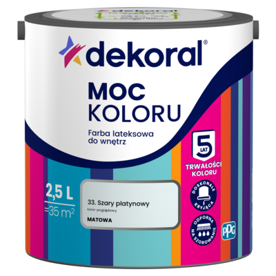 Farba lateksowa do wnętrz MOC KOLORU Szary platynowy 2,5 l Dekoral