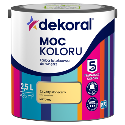 Farba lateksowa do wnętrz MOC KOLORU Żółty słoneczny 2,5 l Dekoral
