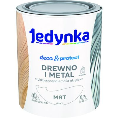 Farba akrylowa Jedynka DecoProtect Drewno i Metal mat Biały 0,7 l