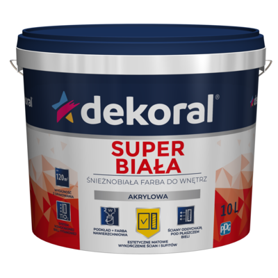 Farba do wnętrz SUPER BIAŁA Śnieżnobiała 10 l Dekoral