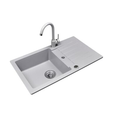 Zlewozmywak granitowy 1-komorowy z ociekaczem FOX z baterią U 77 x 45 x 17 cm szary