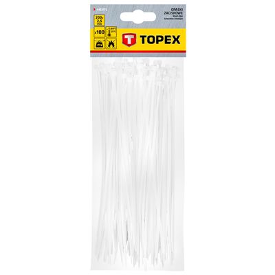 Opaska zaciskowa 2.5 x 200 mm 100 sztuk białe TOPEX