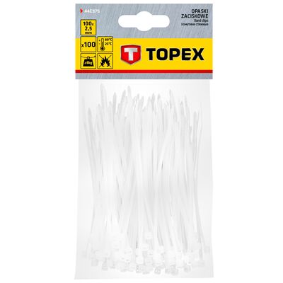 Opaska zaciskowa 2.5 x 100 mm 100 sztuk białe TOPEX