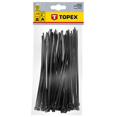 Opaska zaciskowa 4.8 x 200 mm 75 sztuk czarne TOPEX
