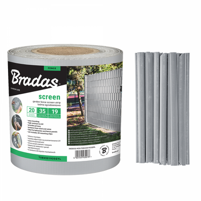 Taśma ogrodzeniowa 19 cm x 35 m + 20 sztuk klipsów, jasnoszara