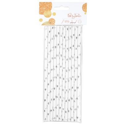 Słomka papierowa metaliczne gwiazdki 12 sztuk mix kolorów 20 cm