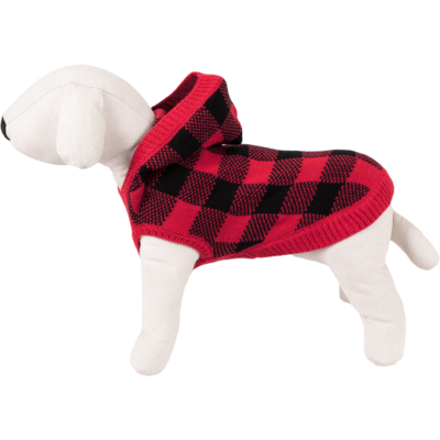 Sweter dla psa czerwono-czarny z kapturem S-25 cm happet