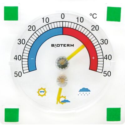 Termometr / higrometr zaokienny przyklejany 90 x 90 mm bimetaliczny Bioterm