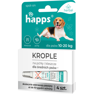 Krople na pchły i kleszcze dla średnich psów 10 - 20 kg HAPPS HERBAL