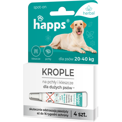 Krople na pchły i kleszcze dla dużych psów 20 - 40 kg HAPPS HERBAL