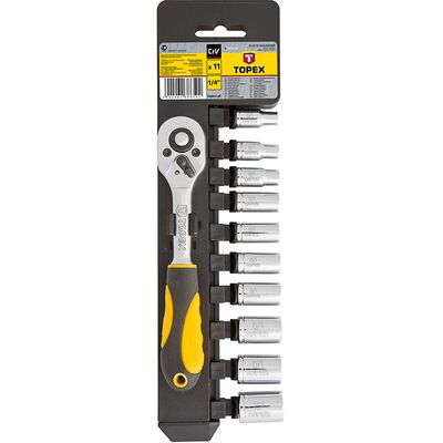 Klucz nasadowy 1/4", zestaw 11 sztuk TOPEX