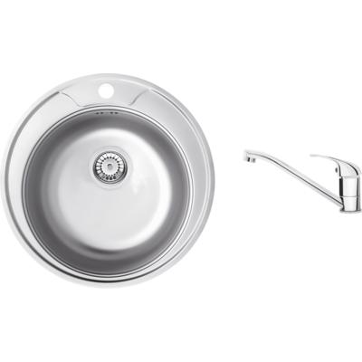 Zlewozmywak stalowy Twist satyna Ø49 cm z baterią Deante
