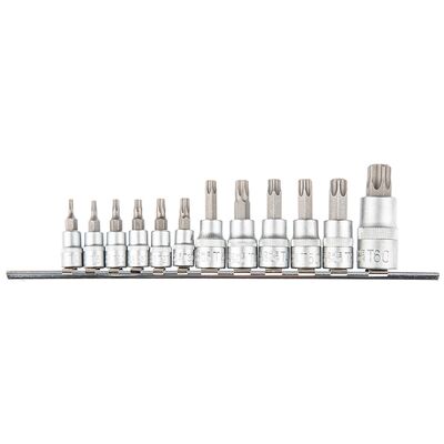 Bit Torx na nasadce 1/4, 3/8, 1/2", zestaw 12 sztuk TOPEX