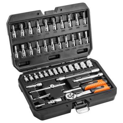 Klucz nasadowy 1/4", zestaw 46 sztuk, CrV NEO