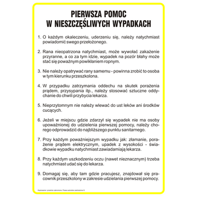 Oznaczenie "Instrukcja Pierwsza pomoc w nieszczęśliwych wypadkach" 24,5 x 35