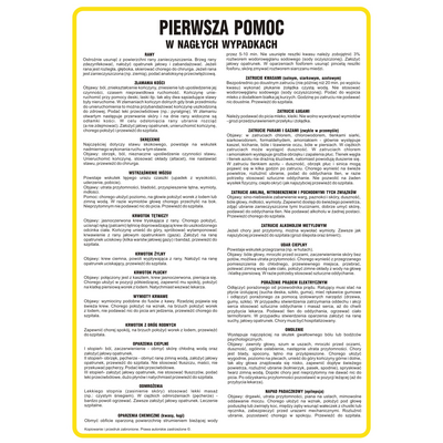 Oznaczenie ''Instrukcja Pierwsza pomoc w nagłych wypadkach" 24,5 x 35