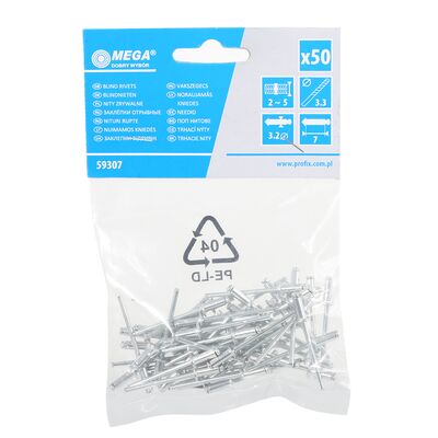 Nity zrywalne aluminium/stal 4,8 x 14 mm MEGA 50 sztuk