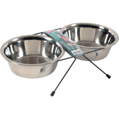 Zestaw 2 miski Inox 1,3 l + stojak metalowy ZOLUX