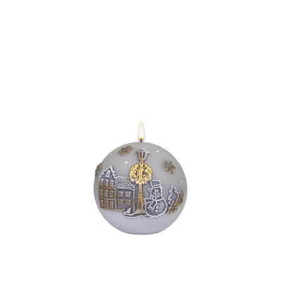 Świeca kula Christmas City 8 cm jasny popiel lakier matowy