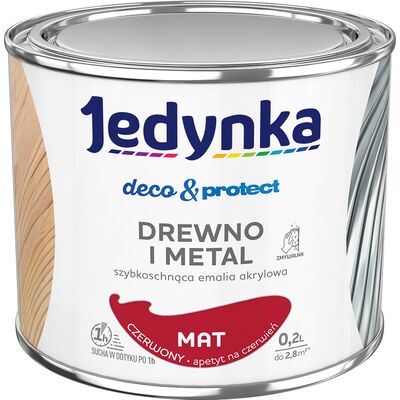 Farba akrylowa Jedynka DecoProtect Drewno i Metal Mat Czerwony 0,2 l