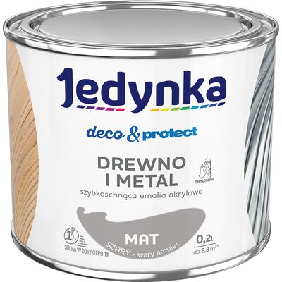Farba akrylowa Jedynka DecoProtect Drewno i Metal Mat Szary 0,2 l