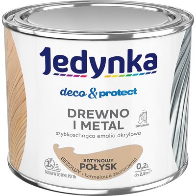 Farba akrylowa Jedynka DecoProtect Drewno i Metal Satynowy Połysk Beżowy 0,2 l
