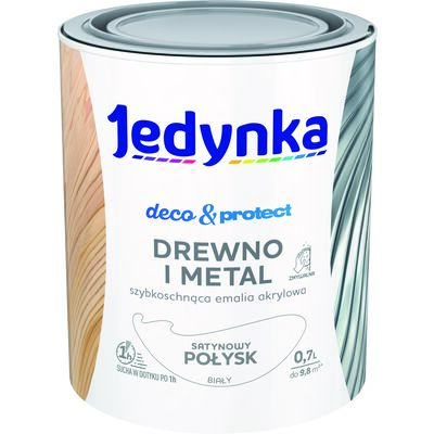 Farba akrylowa Jedynka DecoProtect Drewno i Metal Satynowy Połysk Biały 0,7 l