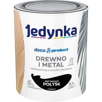 Farba akrylowa Jedynka DecoProtect Drewno i Metal Satynowy Połysk Czarny 0,7 l