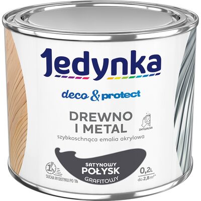 Farba akrylowa Jedynka DecoProtect Drewno i Metal Satynowy Połysk Grafitowy 0,2 l