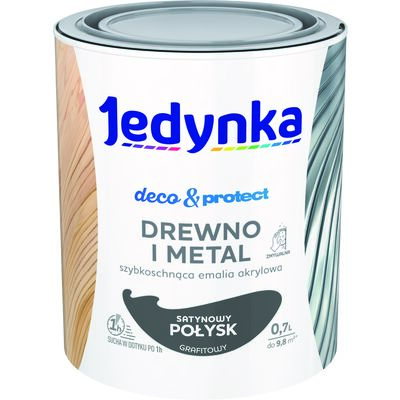 Farba akrylowa Jedynka DecoProtect Drewno i Metal Satynowy Połysk Grafitowy 0,7 l