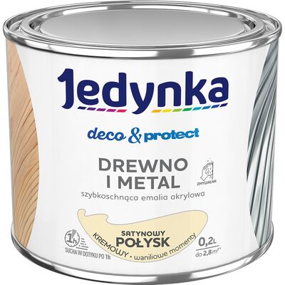 Farba akrylowa Jedynka DecoProtect Drewno i Metal Satynowy Połysk Kremowy 0,2 l