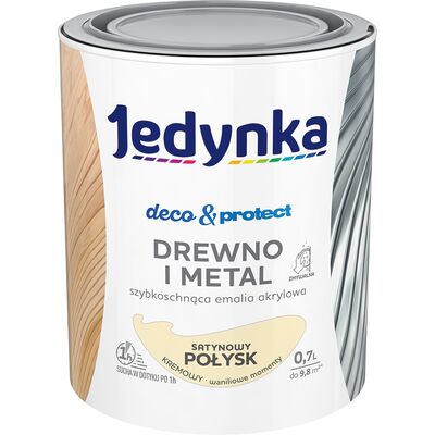 Farba akrylowa Jedynka DecoProtect Drewno i Metal Satynowy Połysk Kremowy 0,7 l