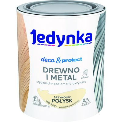 Farba akrylowa Jedynka DecoProtect Drewno i Metal Satynowy Połysk Kremowy 0,7 l