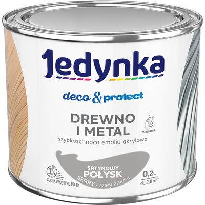 Farba akrylowa Jedynka DecoProtect Drewno i Metal Satynowy Połysk Szary Jasny 0,2 l