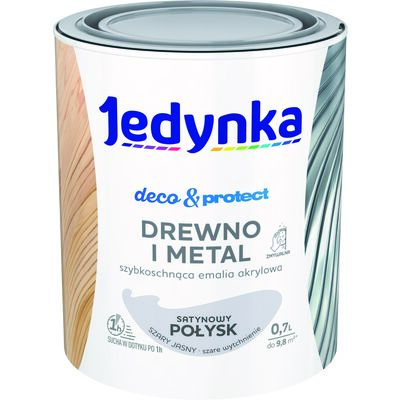 Farba akrylowa Jedynka DecoProtect Drewno i Metal Satynowy Połysk Szary Jasny 0,7 l