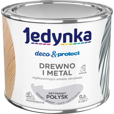 Farba akrylowa Jedynka DecoProtect Drewno i Metal Satynowy Połysk Szary 0,2 l